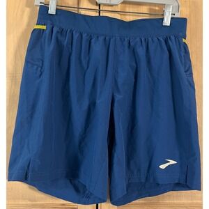 Brooks Running Shorts Mens Small Blue Sherpa 7 Inch Zip Pocket